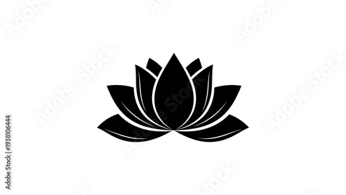Minimalist black silhouette lotus flower design on white background