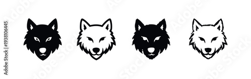 Stylized Wolf Head Vector Icons Set. Majestic Wild Animal Design Elements in Black and White.
