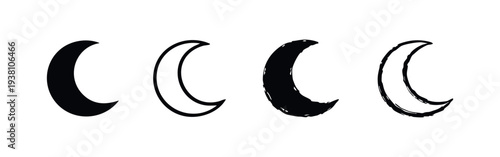 Set of Black and White Crescent Moon Symbols. Night Sky Vector Collection for Design.