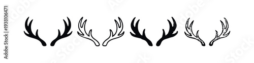 Set of Deer Antlers Icons. Wild Animal Horns Vector Illustrations in Black and White.