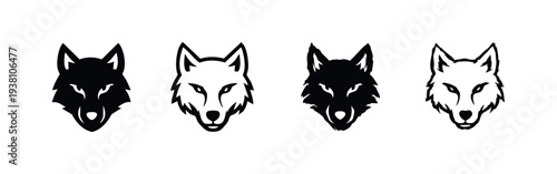 Wolf Head Logo Icons Set. Wild Animal Vector Illustrations for Design in Black and White.