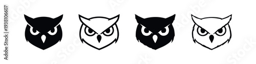 Stylized Owl Head Icons Set for Education and Nature Themes in Vector Format.