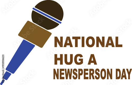 Professional journalist holding a blue microphone for National Hug a Newsperson Day celebration