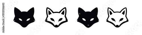 Four Stylized Fox Head Icons Set in Black and White Vector Format.