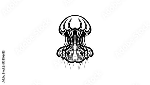 Intricate black and white jellyfish design with abstract details