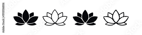 Lotus Flower Icon Set, Yoga and Meditation Symbol, Spiritual Bloom Glyph Icons