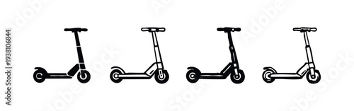 Electric Scooter Icon Set, E-Scooter Urban Transport, Personal Mobility Device Glyphs