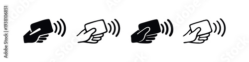 Contactless Payment Hand with Card Icons Set - NFC Technology Transaction