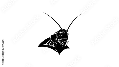 Cricket head silhouette: bold insect design in black and white