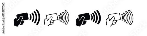 Modern Contactless Payment Card Waving Icons - Wireless Financial Transaction