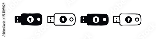 USB Security Key Icons Set, Data Protection and Encryption Symbols for Digital Safety