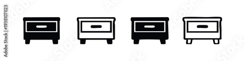Bedside Table Nightstand Icons Set. Bedroom Furniture and Home Storage Vector Symbols.