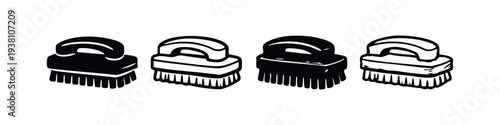 Household Scrubbing Cleaning Brush Icons for Kitchen and Bathroom