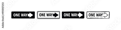 One Way Sign Icons Set: Directional Arrows in Various Styles for Traffic Guidance