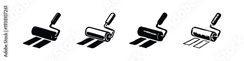 Paint Roller Icons Set: Solid, Outlined, and Hand-Drawn Styles for Renovation Graphics
