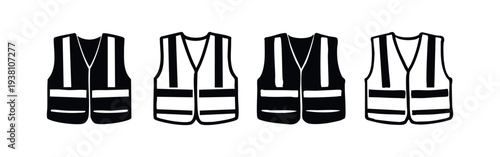 Safety Vest Icon Set. High Visibility Protective Workwear Symbol Vector Illustration.