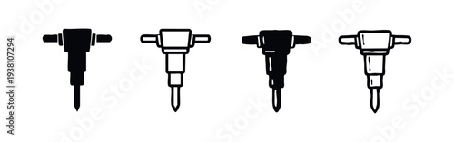Jackhammer Tool Icon Set. Pneumatic Drill for Construction and Demolition Vector Illustration.