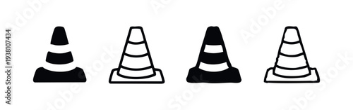 Hand-drawn Traffic Cone Icon Set for Road Safety and Construction Work