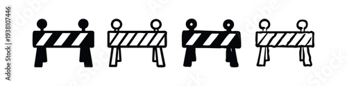Hand-drawn Road Barrier Icon Set for Construction and Safety Warnings