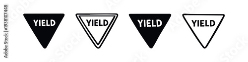 Yield Sign Icons Collection: Varied Styles from Crisp Outline to Hand-Drawn for Traffic Management and Road Information