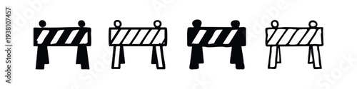 Road Barrier Icons Set in Various Styles: Flat, Outline, and Hand-Drawn Symbols for Construction and Traffic Diversion