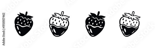 Hand-drawn Chocolate Dipped Strawberry Icon Set - Sweet Fruit Dessert