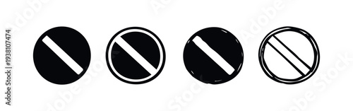 Prohibition Sign Icons Set in Various Styles: Generic 'No' Symbols, Flat, Outline, and Hand-Drawn for Restriction