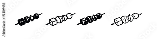 Hand-drawn Kebab Skewer Icon Set - Grilled Meat and Vegetable Food