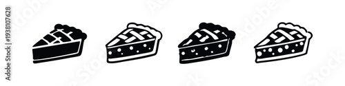 Set of delicious pie slices with lattice crust and fruit filling illustrations in solid and outline styles