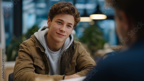 Wallpaper Mural Volunteer mentor meeting weekly with a at risk teenager over coffee to provide guidance and positive influence, perfect for youth mentoring volunteering, teenage support service, community Torontodigital.ca