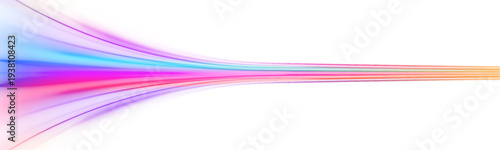 Futuristic neon laser blue, purple lines travel through city highway and road traffic. Light motion wave shapes energy trail and glowing direction, carrying speed across traffic lanes. PNG vector.
