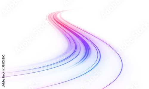 Futuristic neon laser color lines flow through city road and highway traffic. Light motion wave produces energy and speed, leaving a glowing trail that defines direction. Vector Illustration png.