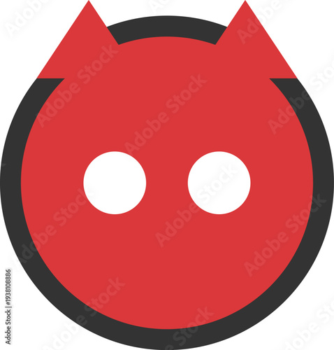 Red devil face icon with horns and eyes.