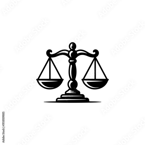 A black and white vector icon of the scales of justice. This classic balanced scale silhouette is perfect for law firm logos, legal services, and judicial branding.