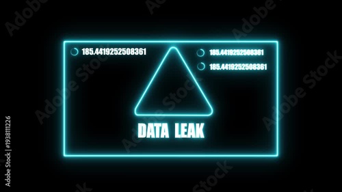 Digital Data Leak Warning Alert Screen with Exclamation Mark and Hexadecimal Code