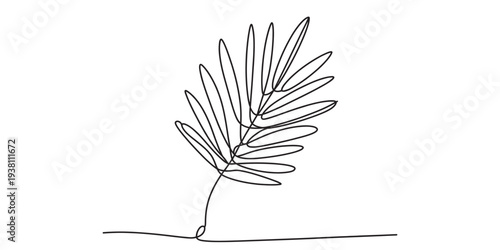 Minimalist drawing of a small plant sprout with leaves on white background