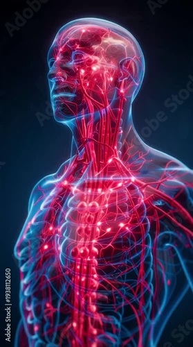 Human Nervous System with Glowing Pain Signals – 3D Medical Illustration'