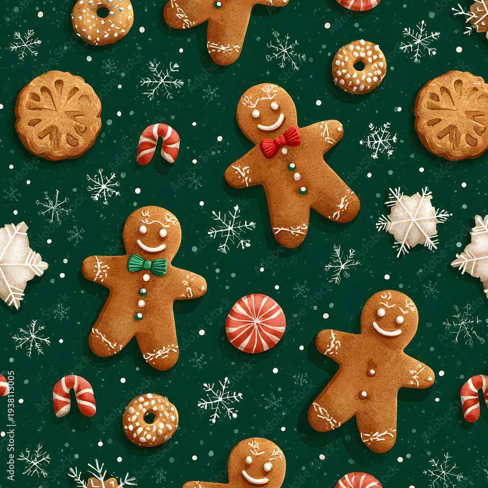 Fototapeta premium Seamless Christmas Gingerbread Cookies and Holiday Treats Pattern