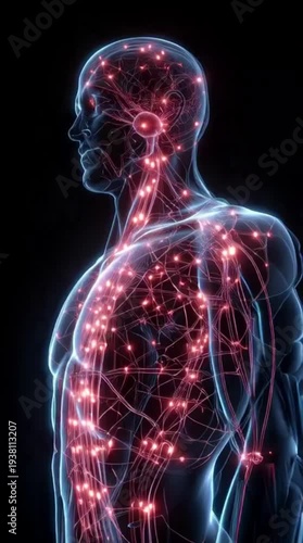 Human Nervous System with Glowing Pain Signals – 3D Medical Illustration'