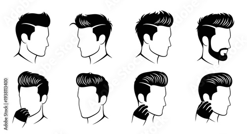 Collection of Men's Hairstyles Black  White Line Art Vector Icons for Grooming Industry