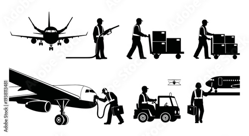 Airport ground crew services, aircraft refueling, cargo loading, vehicle operation