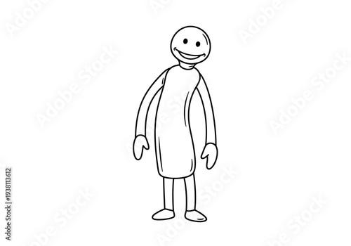 Black and white line drawing of a smiling simplistic elongated stick figure