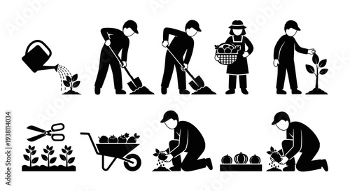 Farming Icons Set Black and White Glyph Style