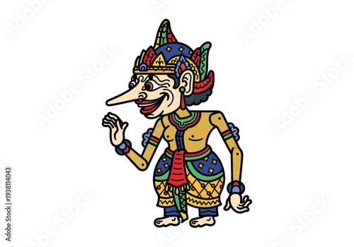 Stylized illustration of a Javanese Wayang Golek puppet figure with a long nose