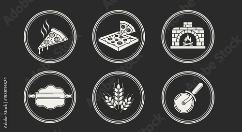 Pizza Icons Set Black and White Line Art Food Vector