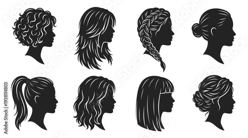 Black and White Silhouettes of Women's Hairstyles