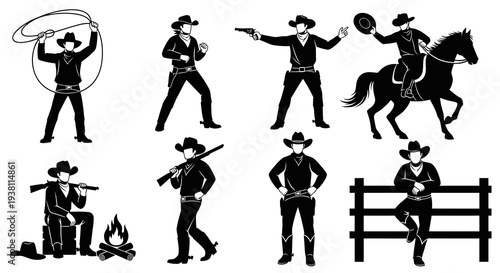 Cowboy Vector Icons: Western Silhouette Collection