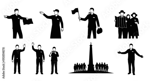 Black  White Icon Set of People for Transportation and Tourism