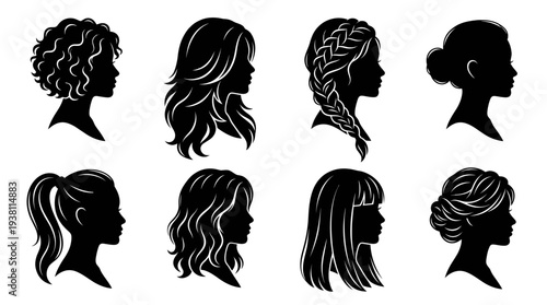Black Silhouette Hairstyle Collection: Fashion  Beauty Vector Art