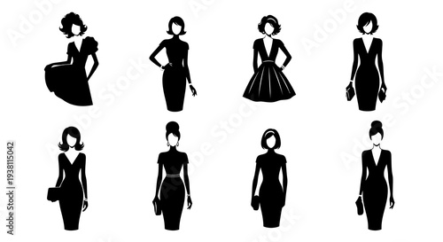 Elegant Women Silhouettes Black Fashion Icons Vector Art